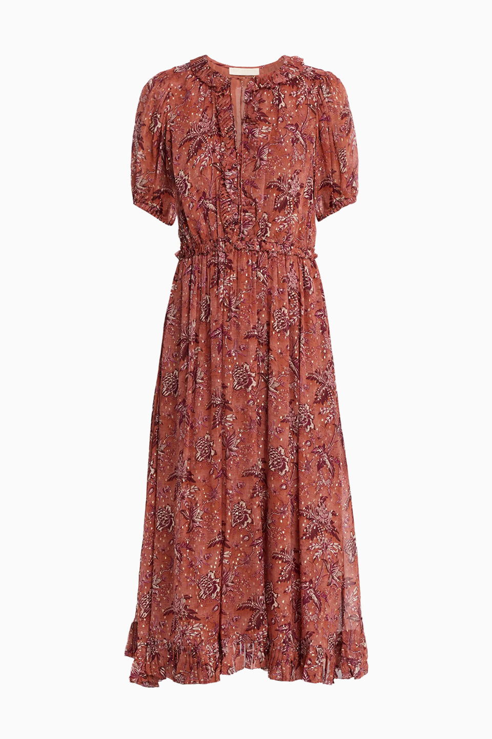 Oleander Botanical Chiffon Puff Sleeve Midi Dress - Front Flat | Ulla Johnson