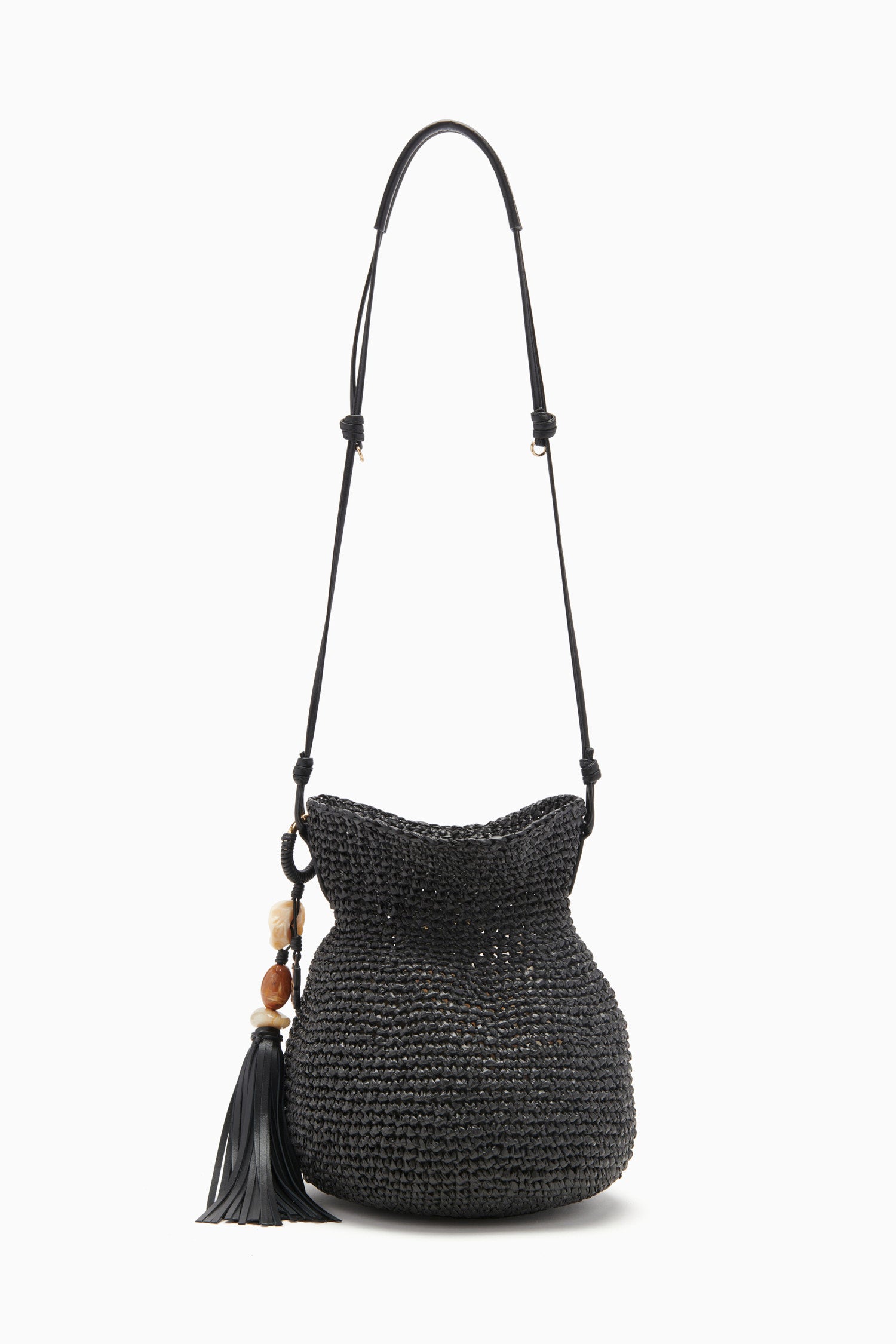 Tulip Basket - Noir Black Raffia Crossbody Bucket Bag - Ulla Johnson
