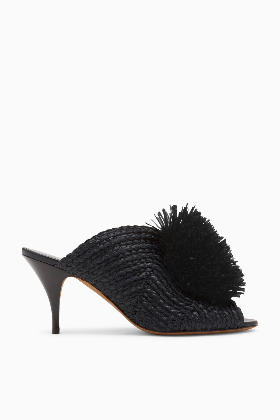 ⁣⁢Mule À Talon Et Franges En Raphia - Noir⁤⁣