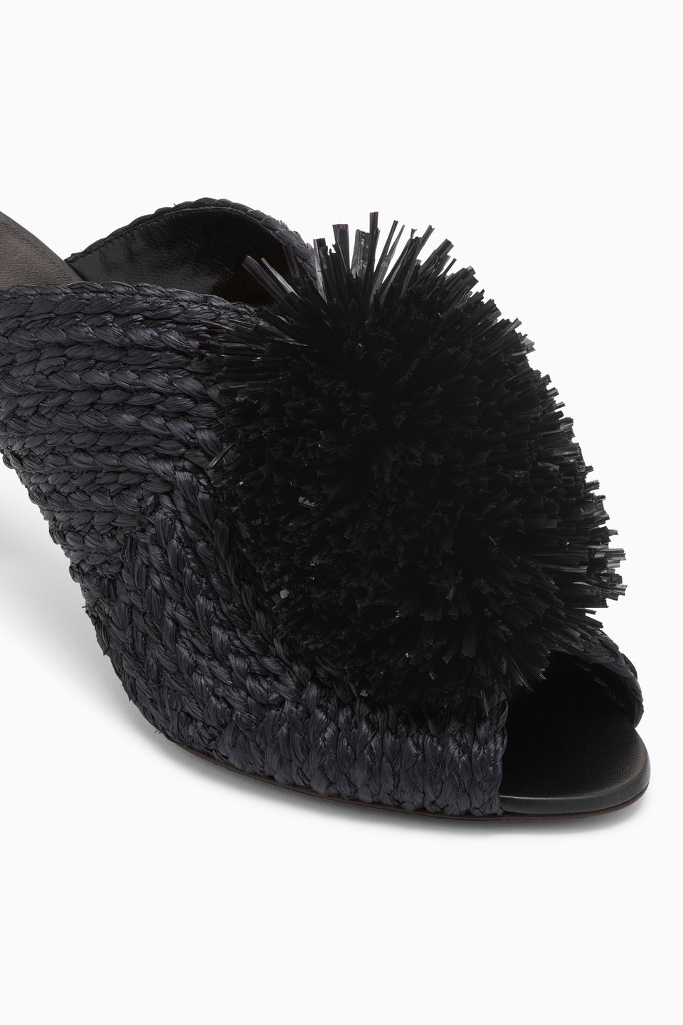 ⁣⁢Mule À Talon Et Franges En Raphia - Noir⁤⁣