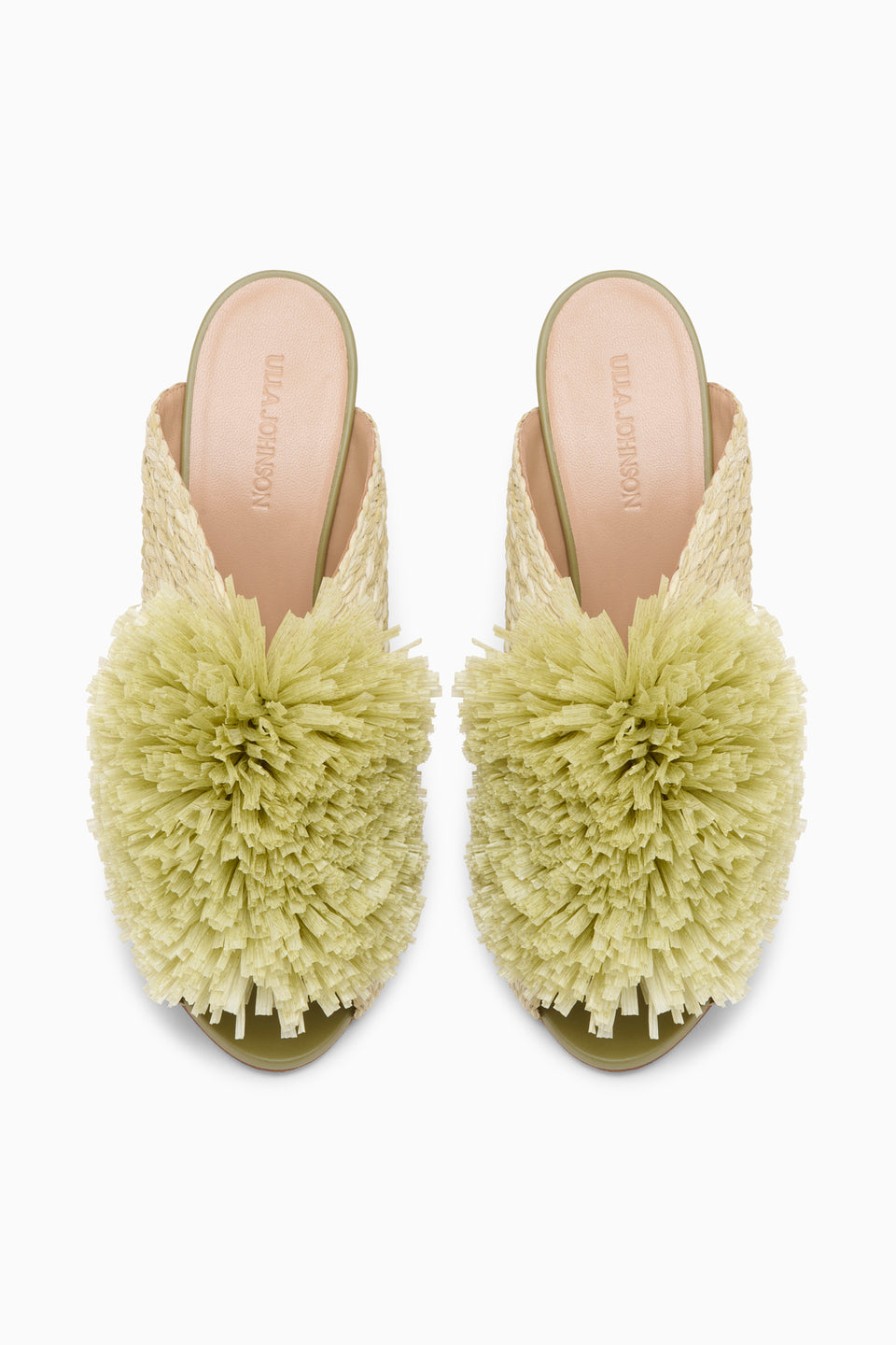 ⁣⁢Mule À Talon Avec Franges En Raphia - Olive⁤⁣
