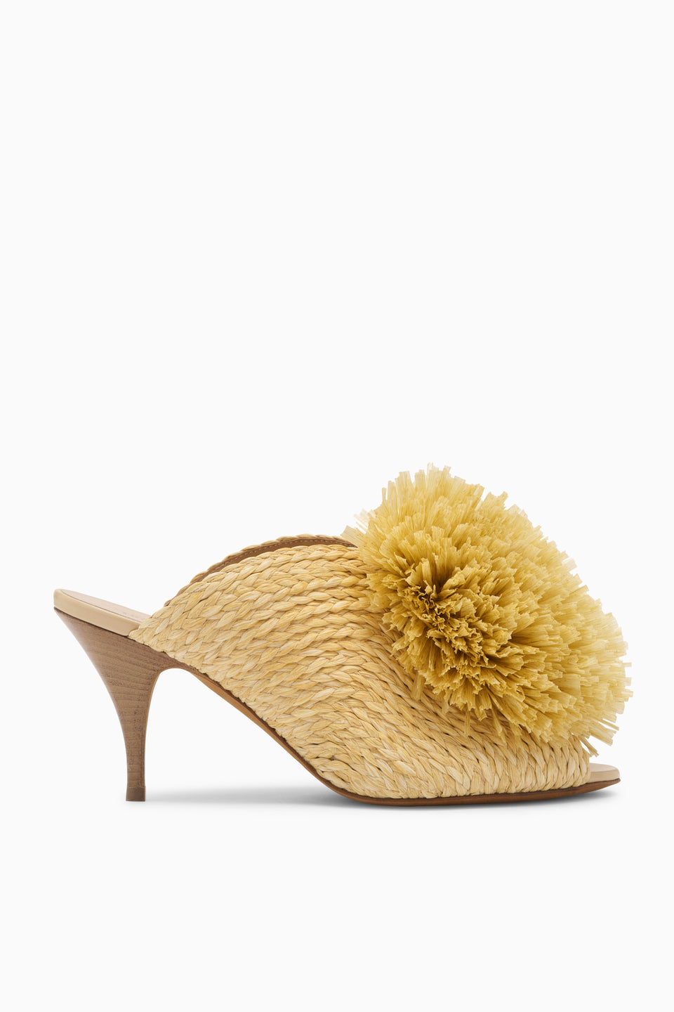 ⁣⁢Mule à talon haut et franges en raphia - Sable⁤⁣