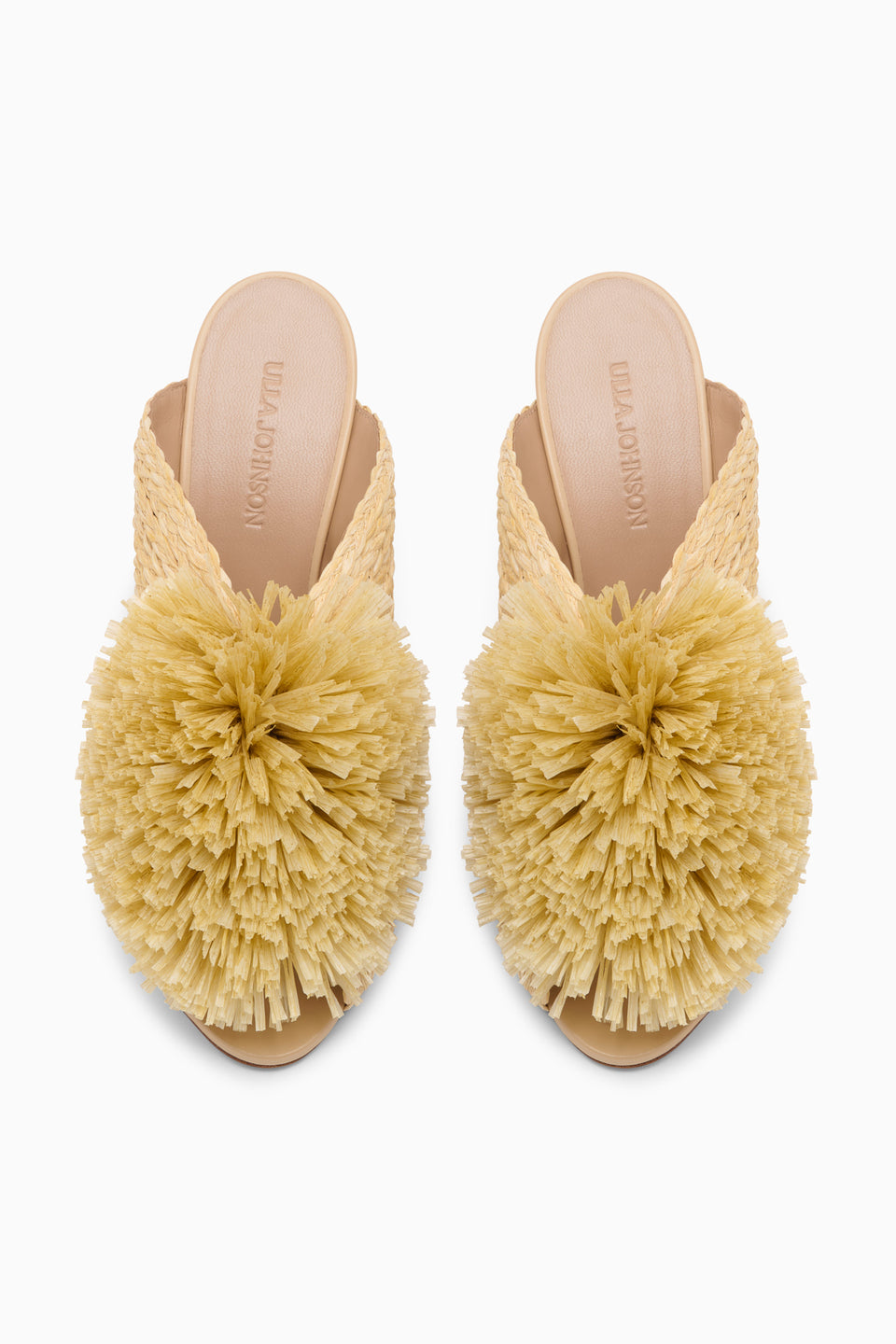 ⁣⁢Mule à talon haut et franges en raphia - Sable⁤⁣
