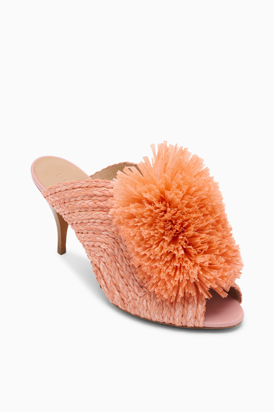 ⁣⁢Mule À Talon Haut Franges Raphia - Coquillage⁤⁣