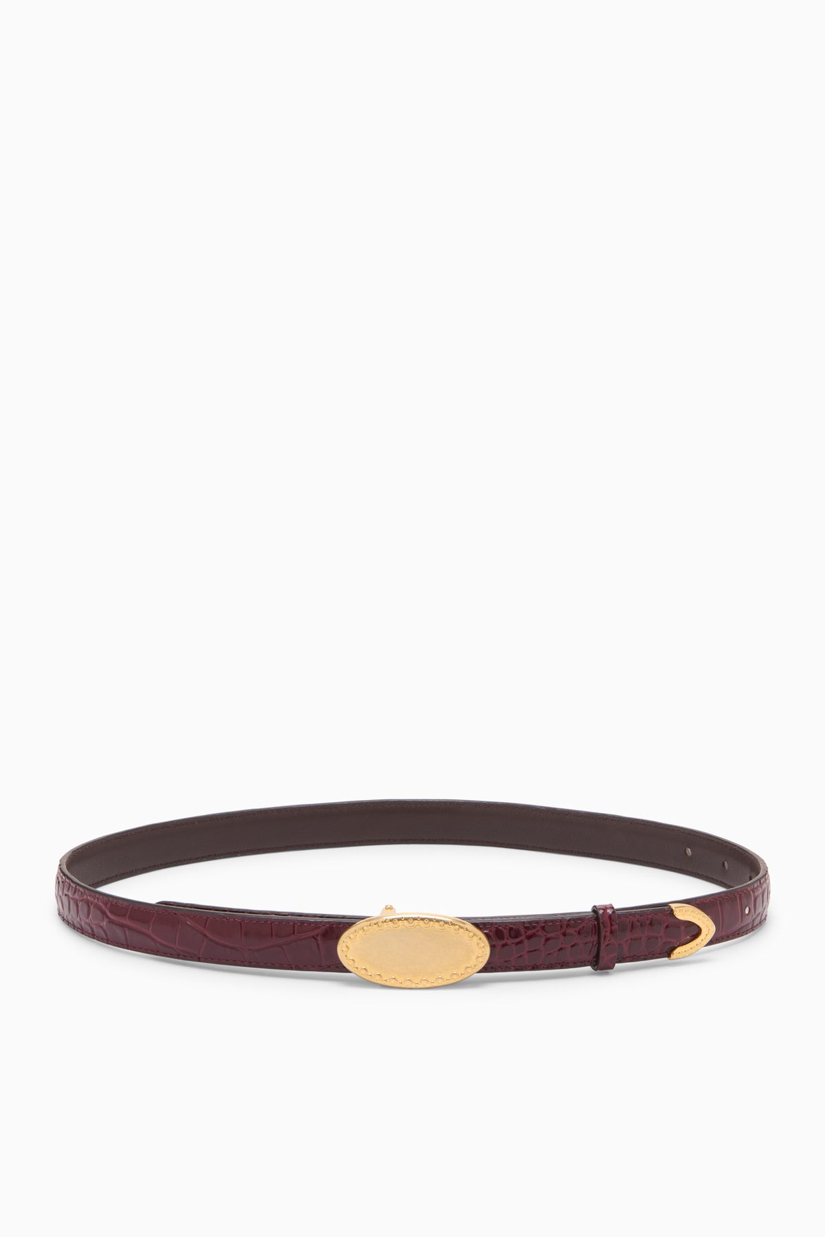 ⁣⁢Ceinture à Plaque Réversible Gaufrée - Bordeaux⁤⁣
