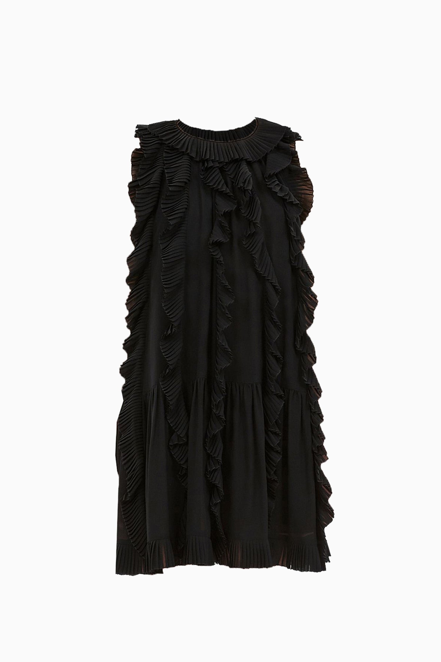 Noir Chiffon Cascading Ruffle Mini Dress - Front Flat Lay | Ulla Johnson