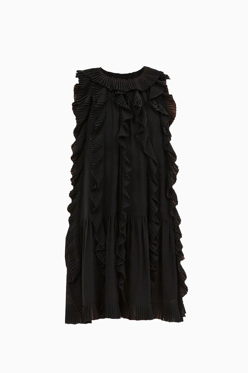 Noir Chiffon Cascading Ruffle Mini Dress - Front Flat Lay | Ulla Johnson
