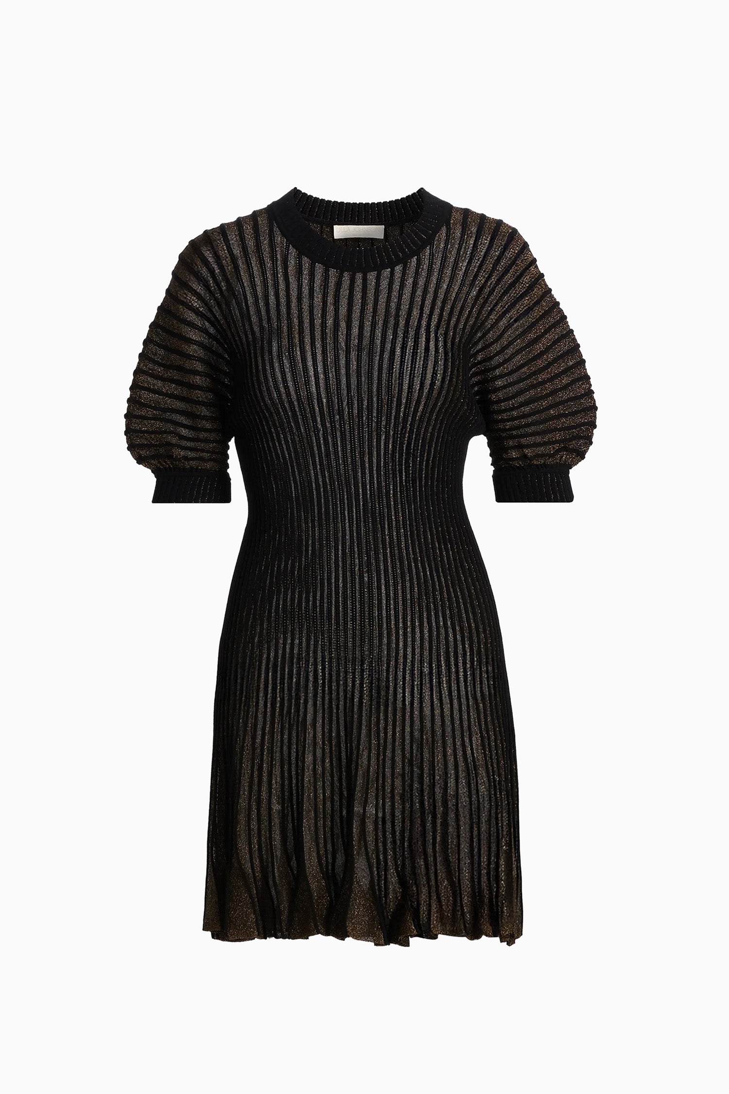 Talie Puff Sleeve Mini Dress - Noir Black Metallic Rib Knit Mini Dress