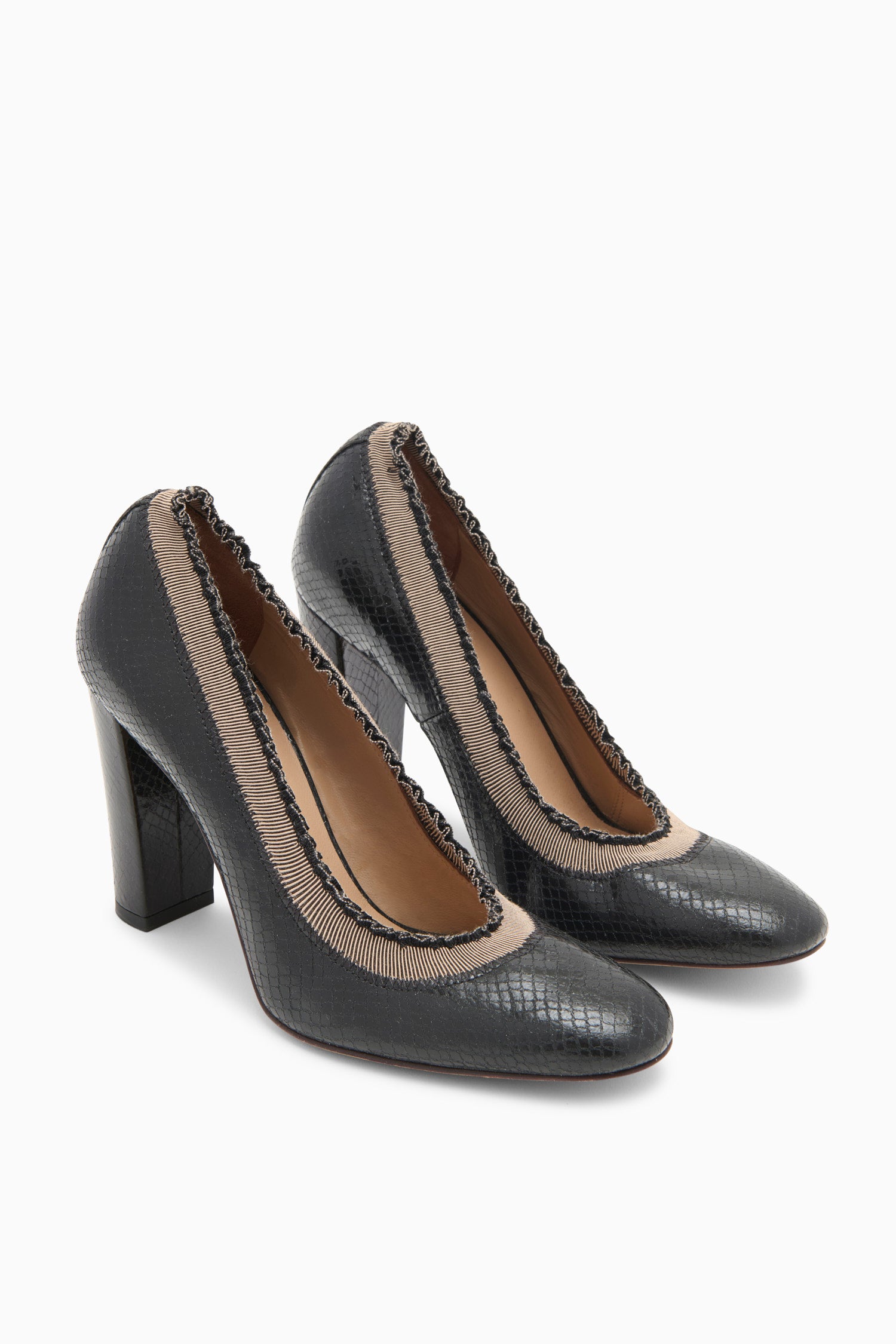 Elise Ruffle Pump - Noir Python