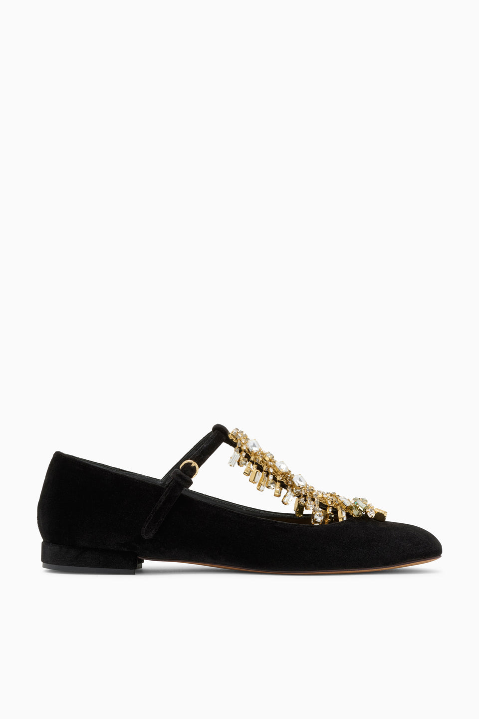 Bianca Crystal T&ndash;Strap Ballerina - Noir