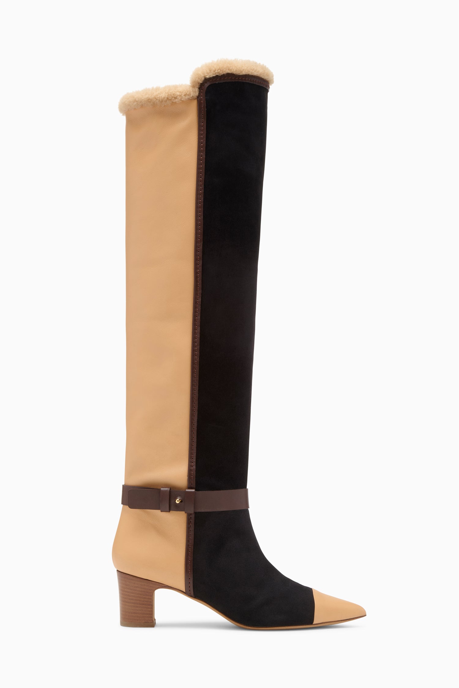 Kiki Patchwork Boot - Almond Mixte Black Leather and Suede Over
