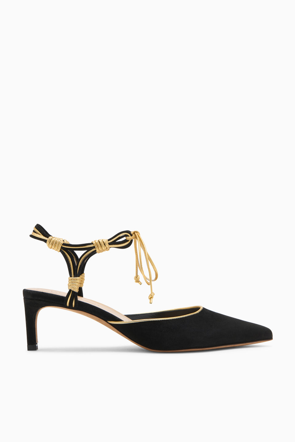 Aris Novel Strap Kitten Heel - Gold Noir