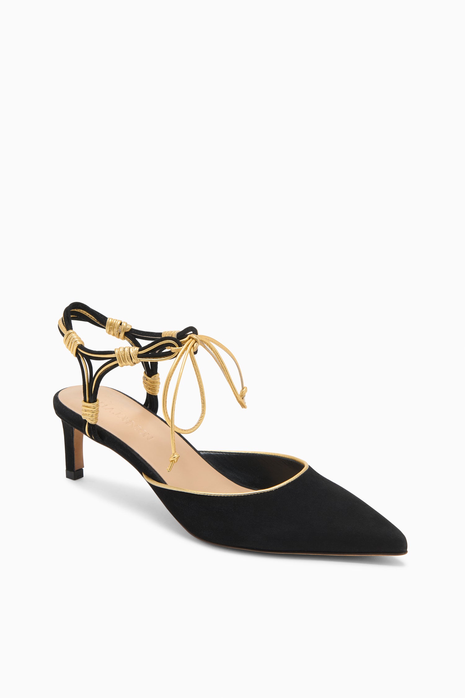 Aris Novel Strap Kitten Heel - Gold Noir