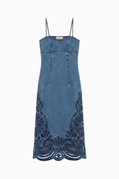 Ulla Johnson The Jane Eyelet Denim Dress | Blue | Size 2