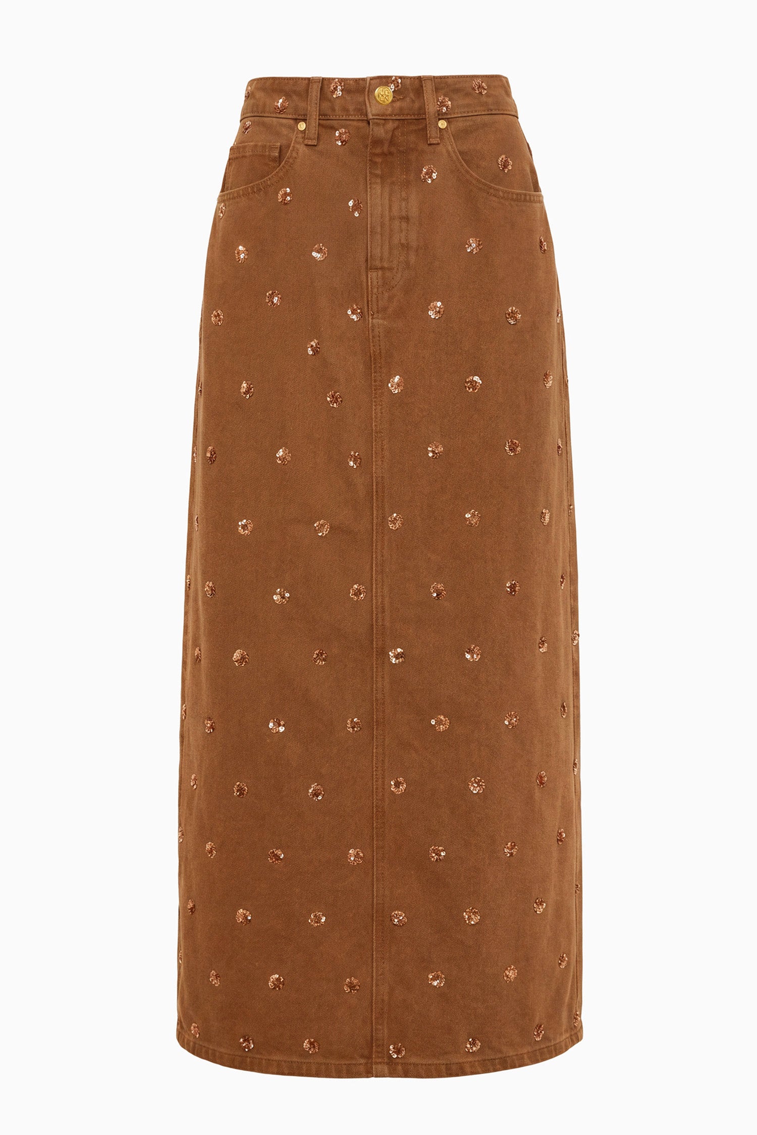 The Verona Embellished Denim Skirt - Embellished Umber