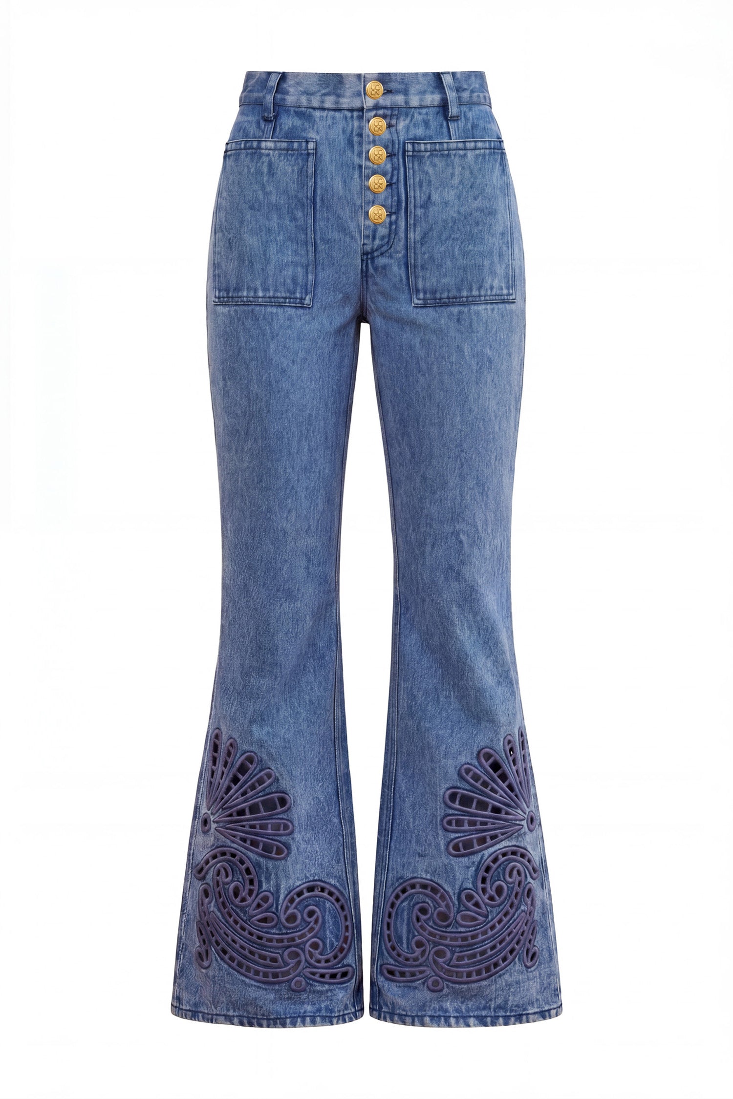 The Lou Jean with Eyelet - River High Rise Kick Flare Jean - Ulla