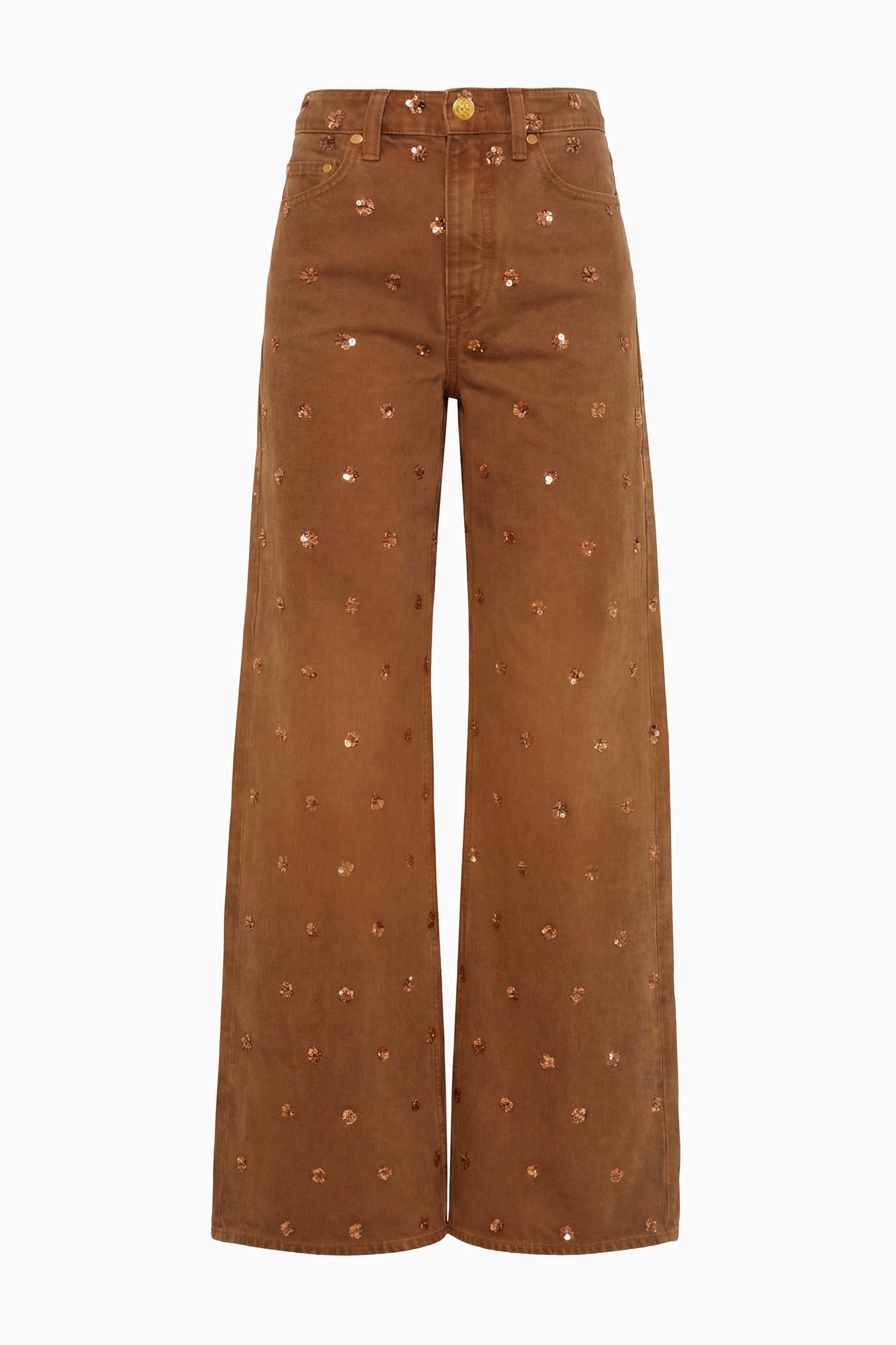 The Willow Embellished Wide Leg Jean - Embellished Umber