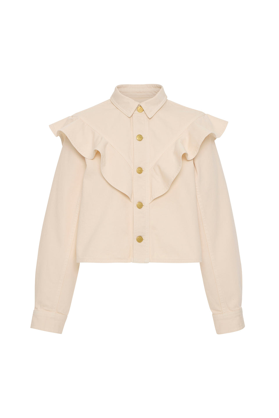 Pearled Cowrie Cotton Designer Shirt with Gold Monogram Buttons - Flat Lay | Ulla Johnson