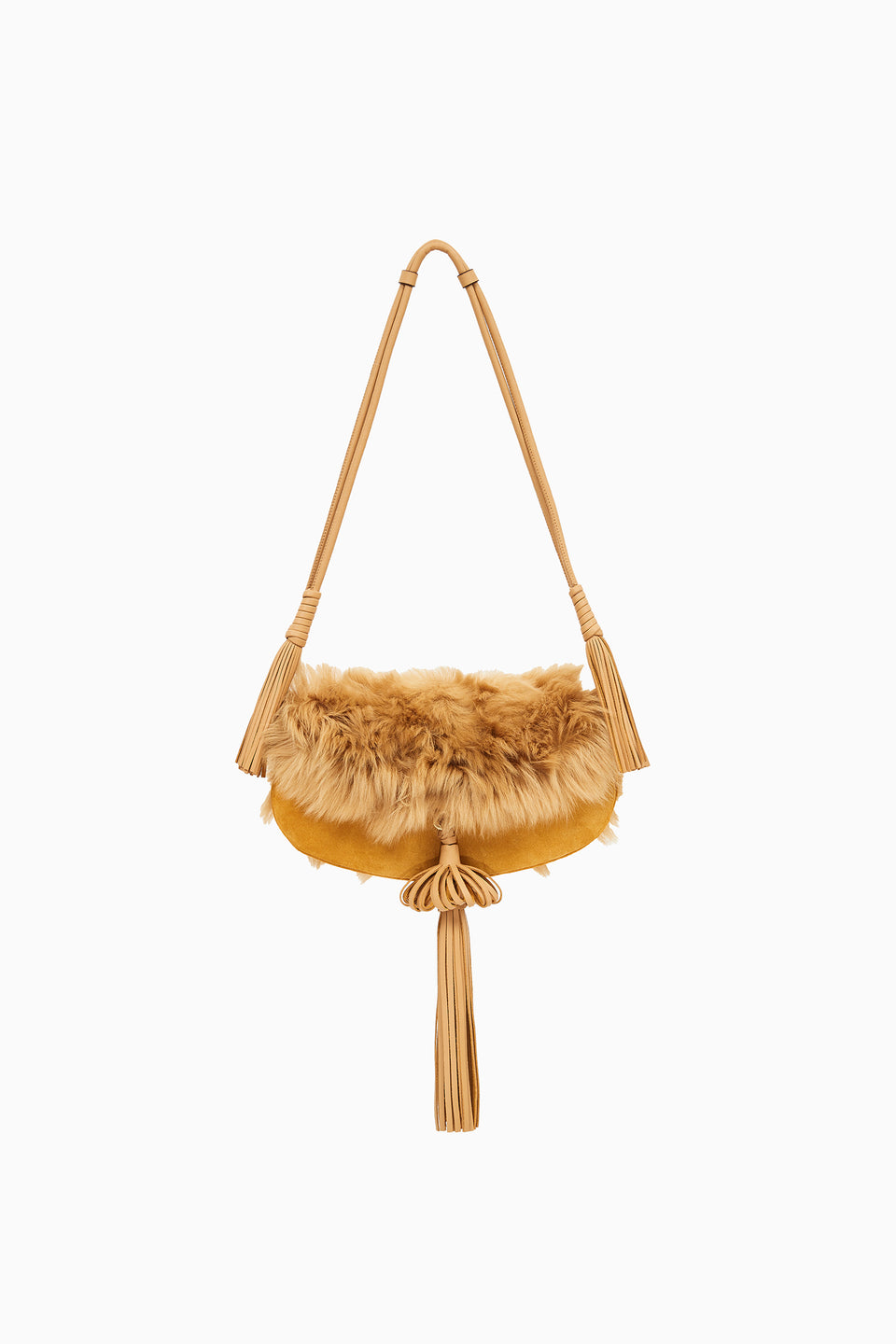 Lotus Suede & Shearling Paloma Tassel Demi Lune Bag - Front View | Ulla Johnson