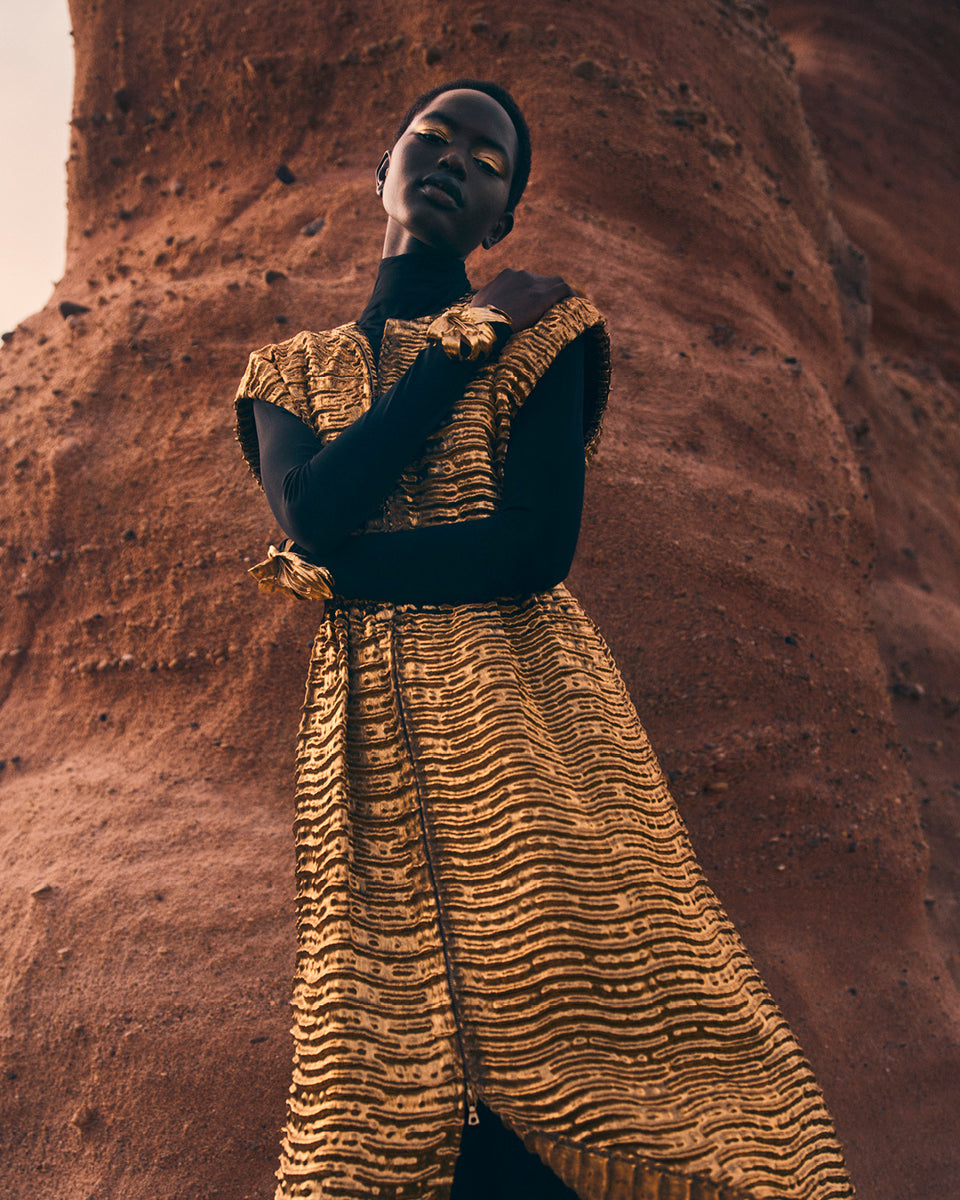 Agathe Metallic Short Sleeve Coat - Oro