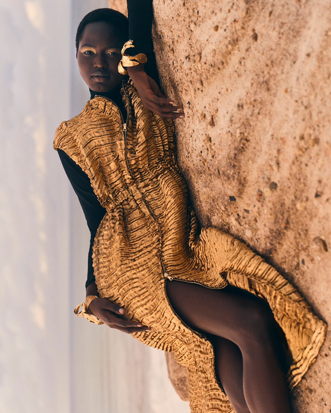 Agathe Metallic Short Sleeve Coat - Oro