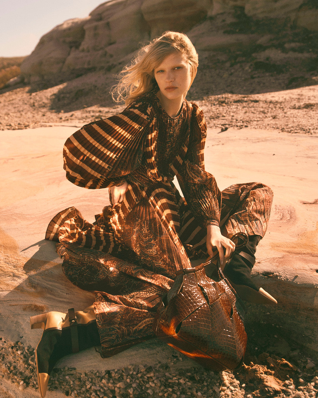 Sarai Pleated Long Sleeve Long Dress - Topaz