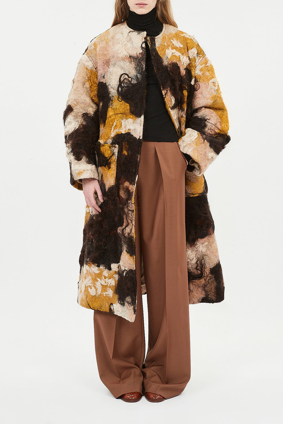 Fernanda Hand Felted Wool Oversized Coat - Antelope