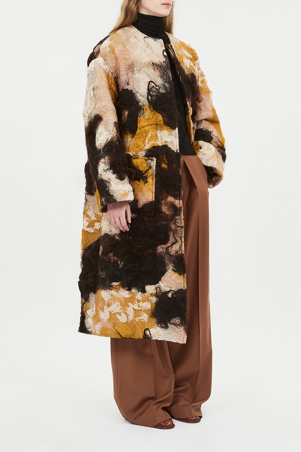 Fernanda Hand Felted Wool Oversized Coat - Antelope