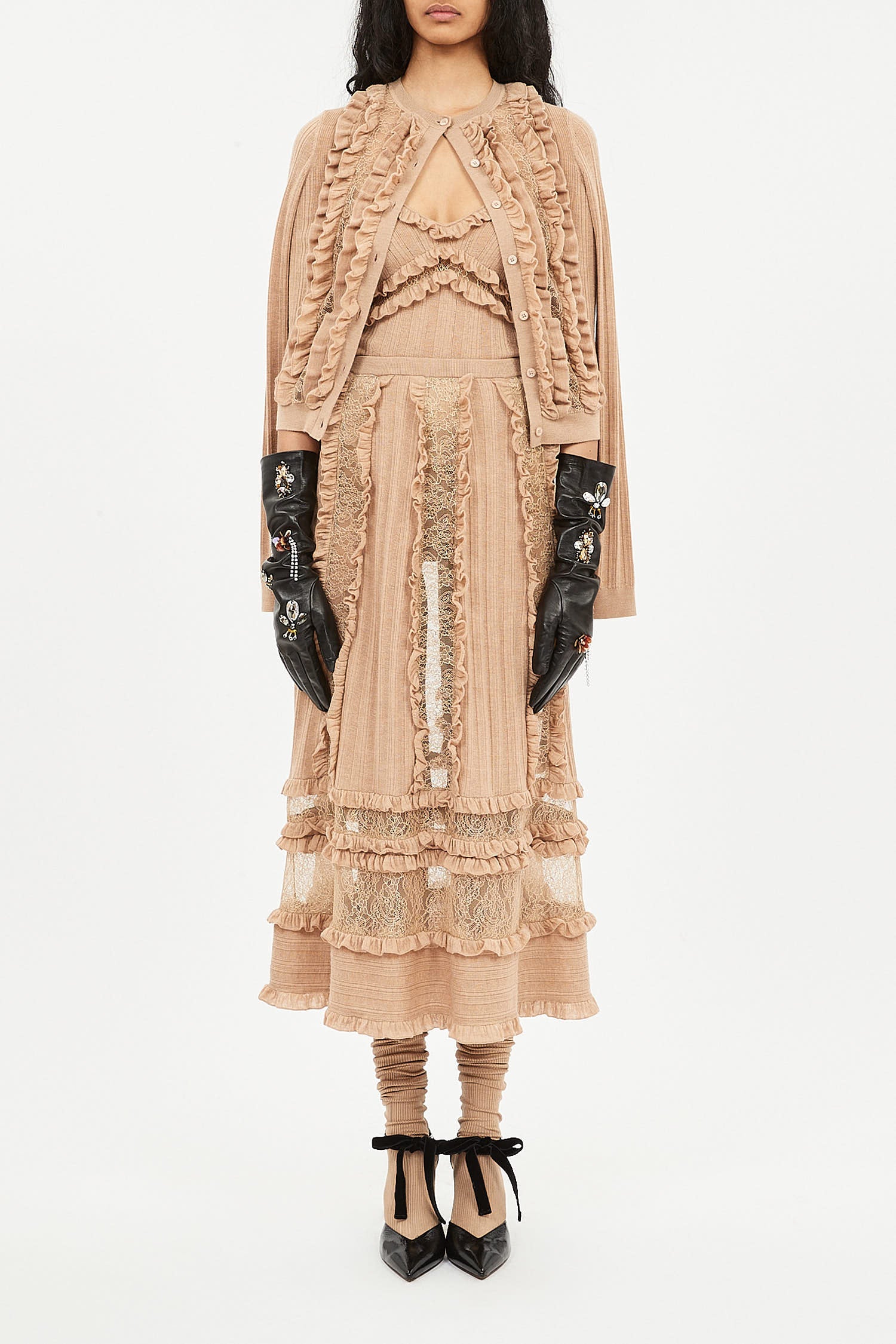 Ulla Johnson Anitha Ruffle and Lace Knit Tank - Camel Melange