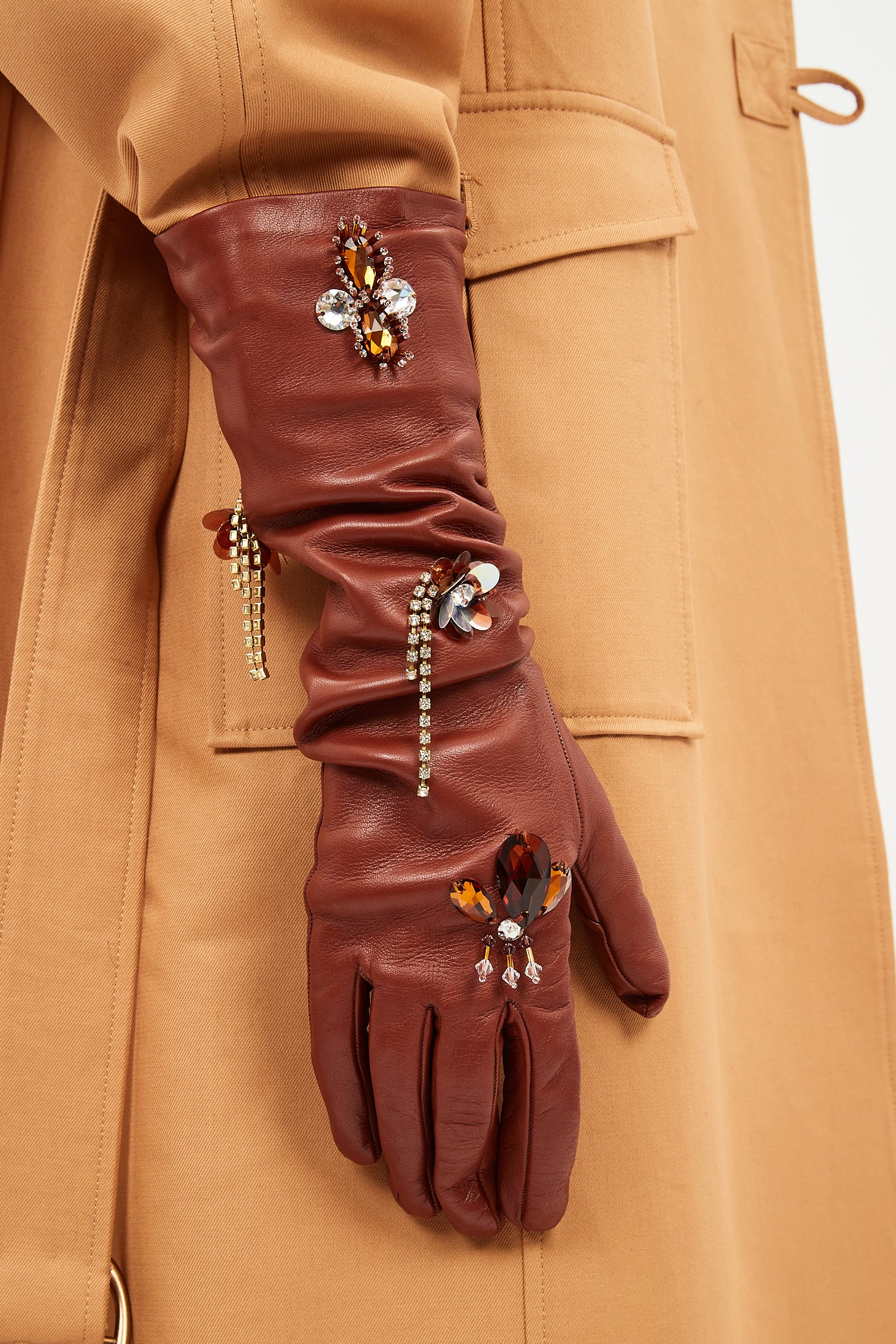 Laetitia Embellished Leather Gloves - Wenge