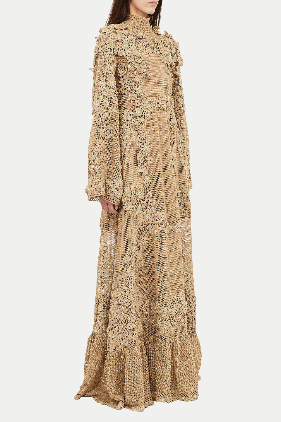 Leah Metallic Floral Crochet Knit Maxi Dress - Lurex Combo
