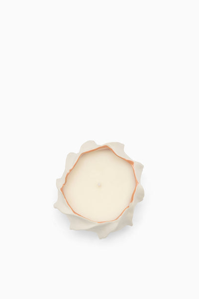 Cream Ceramic Luxury Candle in Floral Vessel - Top-Down View Showing Wax and Wick | Ulla Johnson