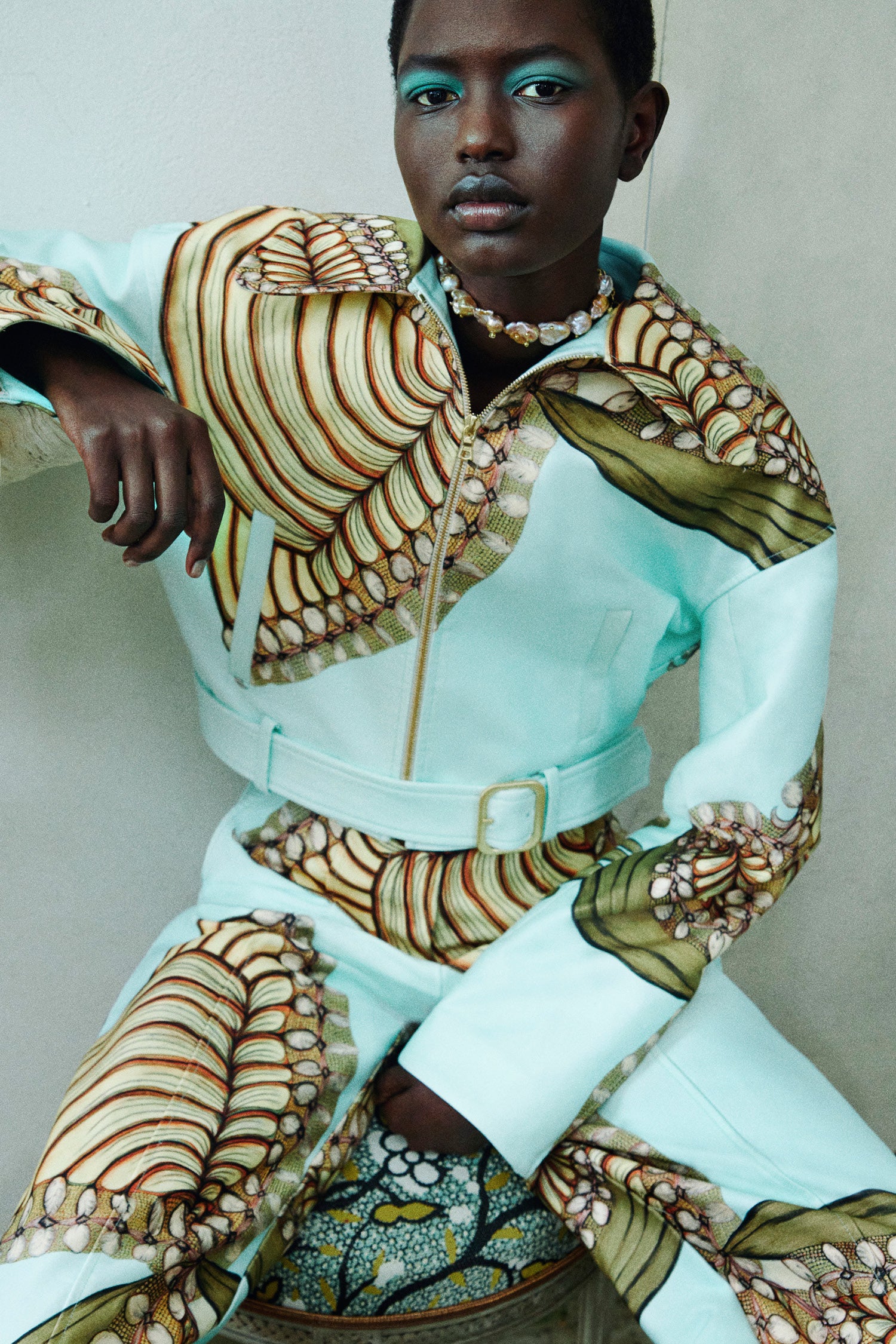 Signal Cropped Belted Jacket - Water Blossoms