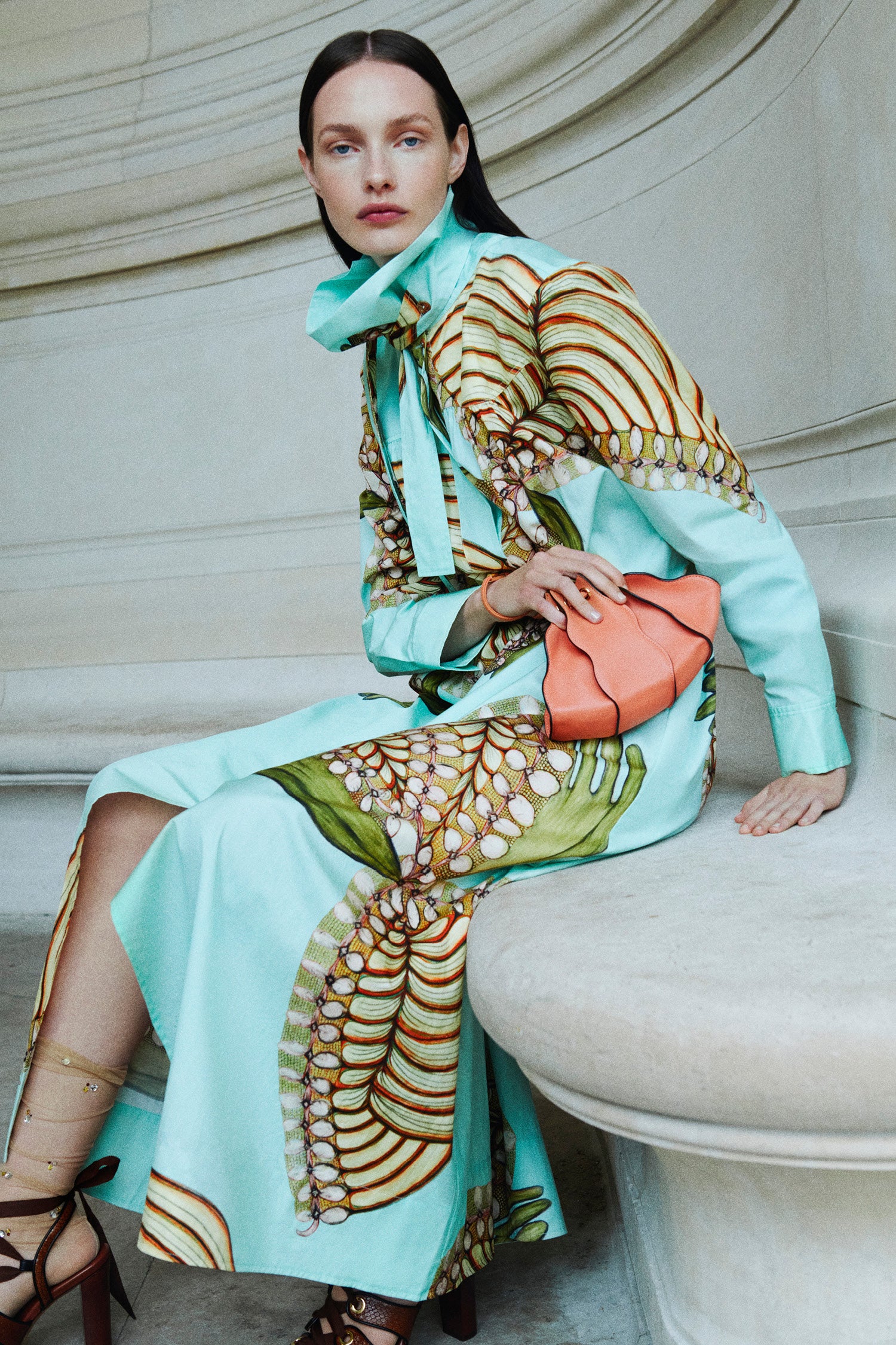 Terezie LS Ruffle Neck Dress - Water Blossoms