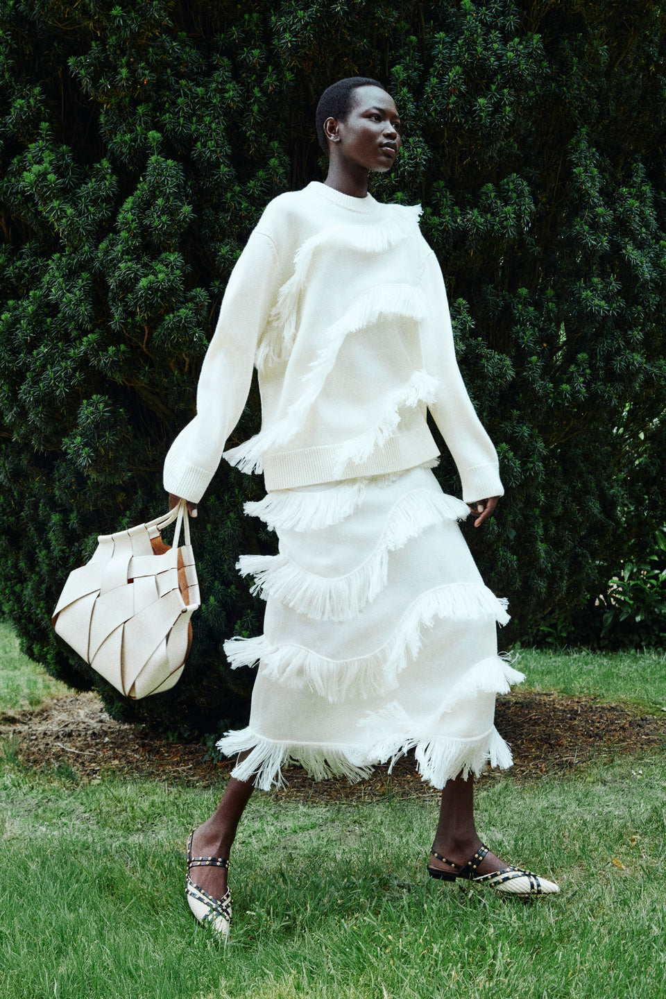 Mirena Midi Knit Skirt w/ Fringe - Cowrie