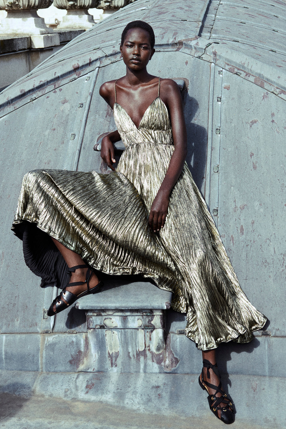 Persephone Pleated Cami Gown - Lumen