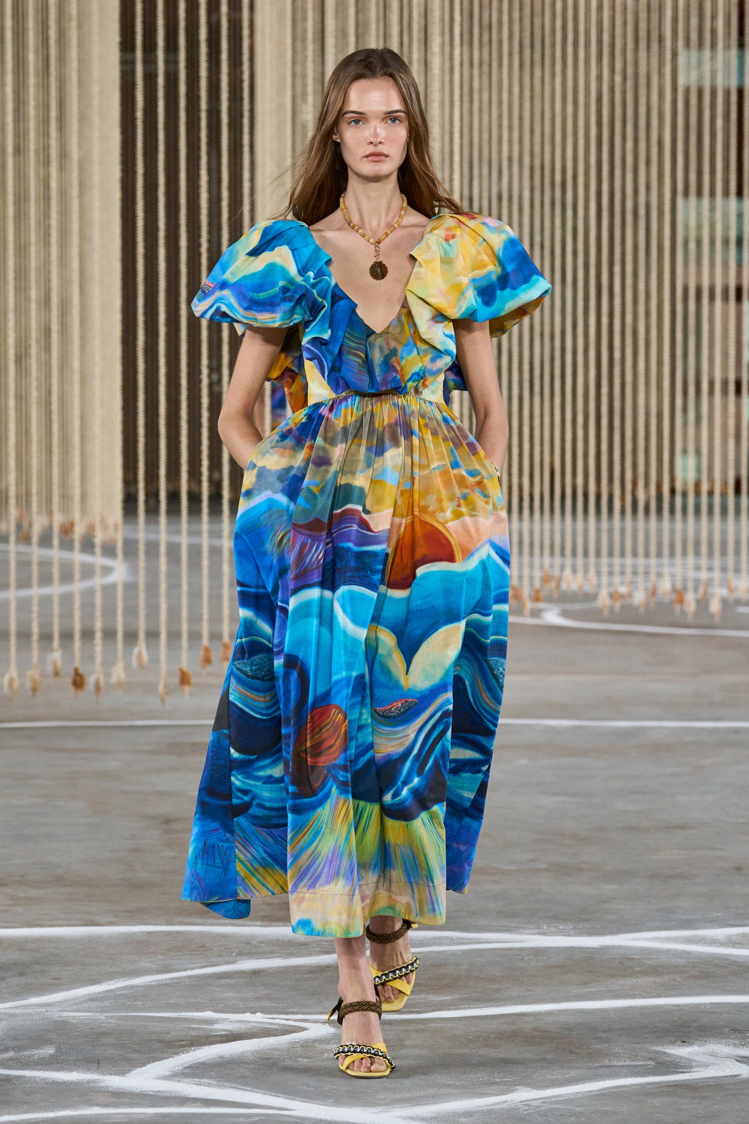 Francesca Dress - Tuck Blue Printed Cotton Midi Dress - Ulla Johnson