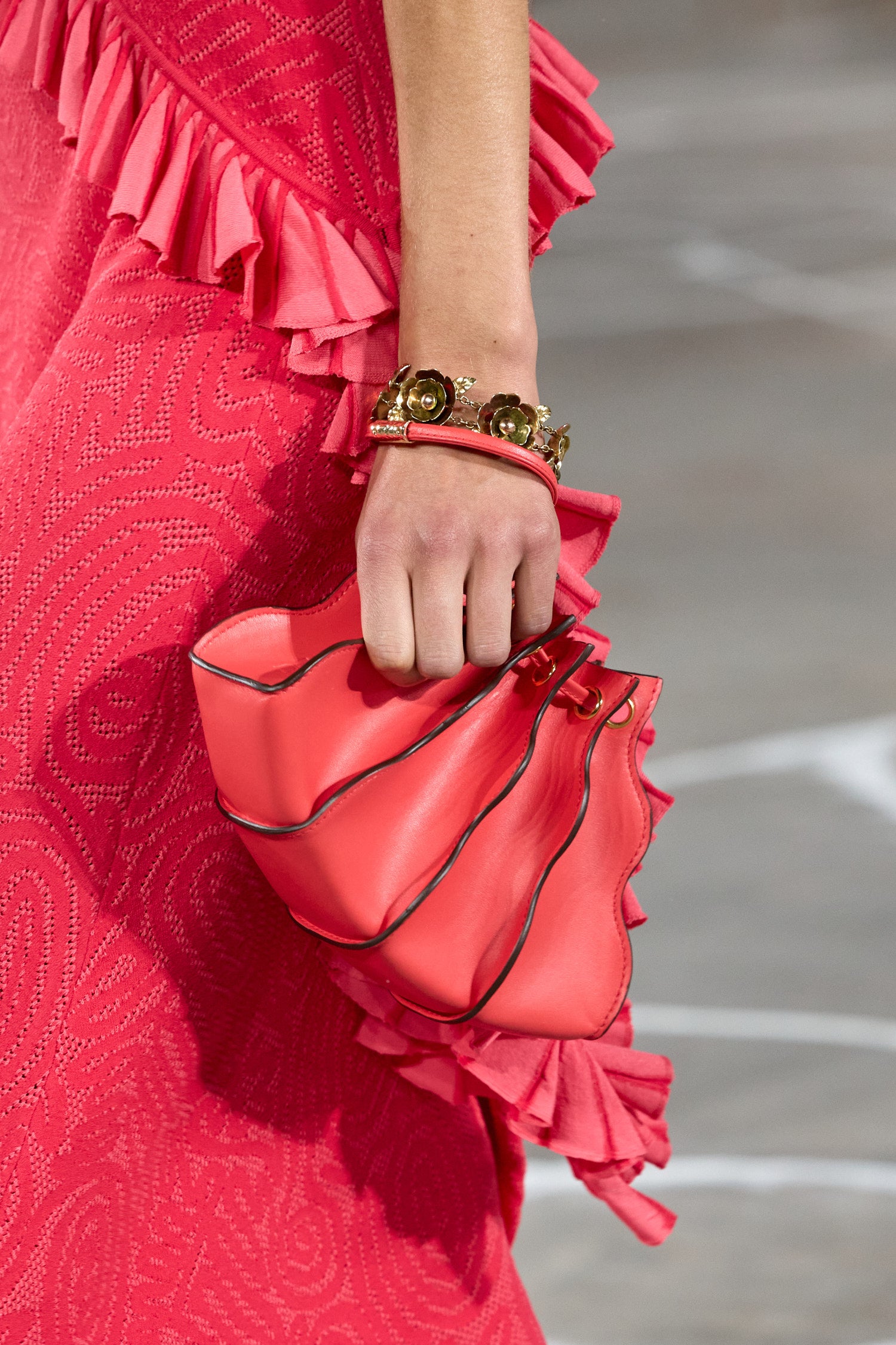 Ulla Johnson Adria Pleated Wave Wristlet - Coral