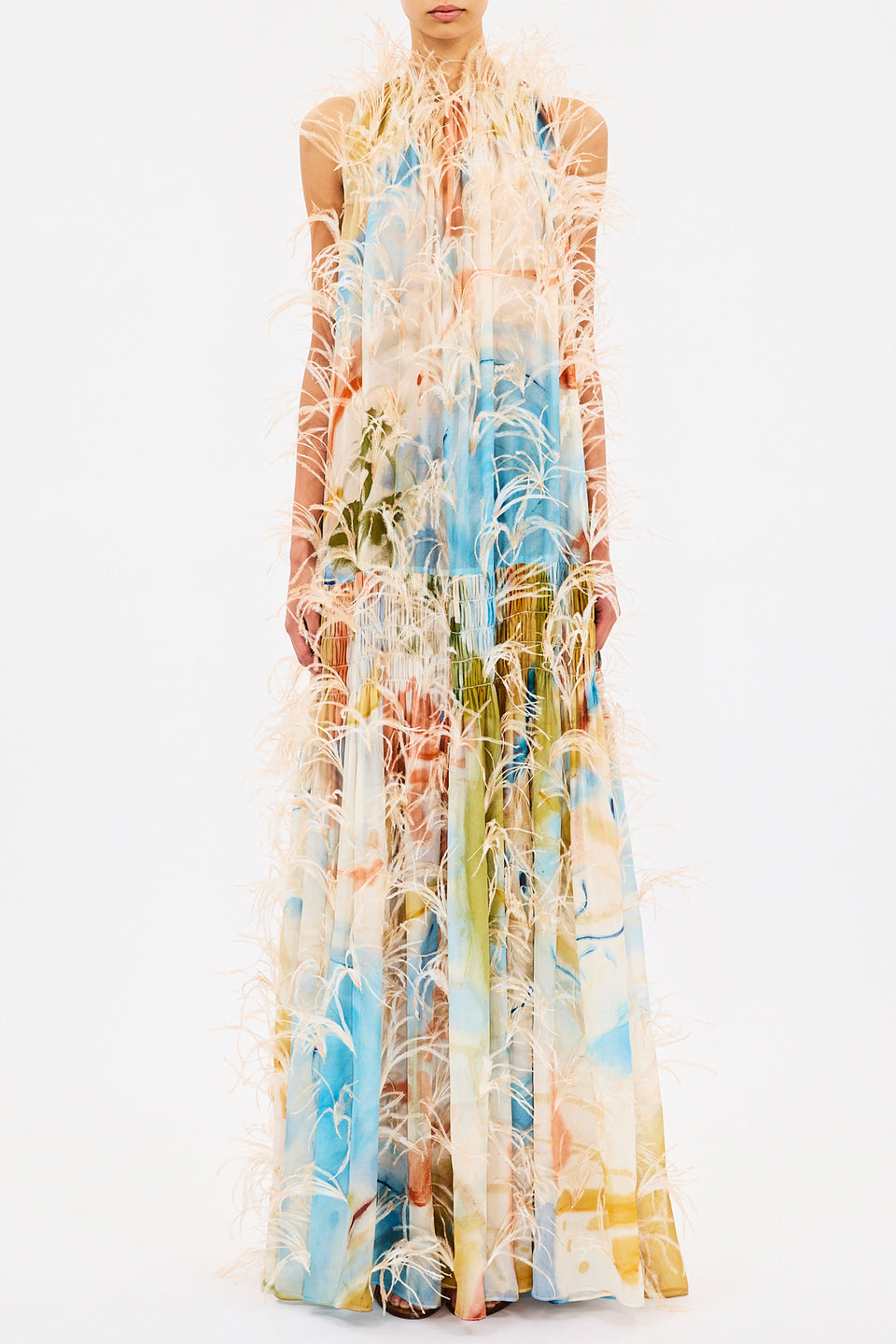 Gossamer Gown with Feather Embroidery - Western Dream