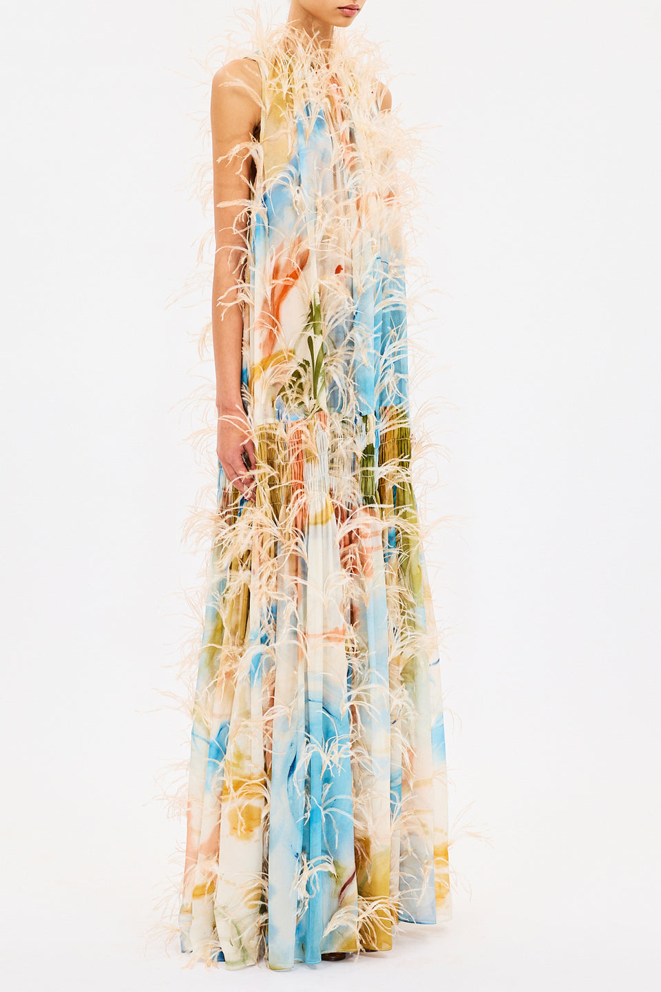 Gossamer Gown with Feather Embroidery - Western Dream