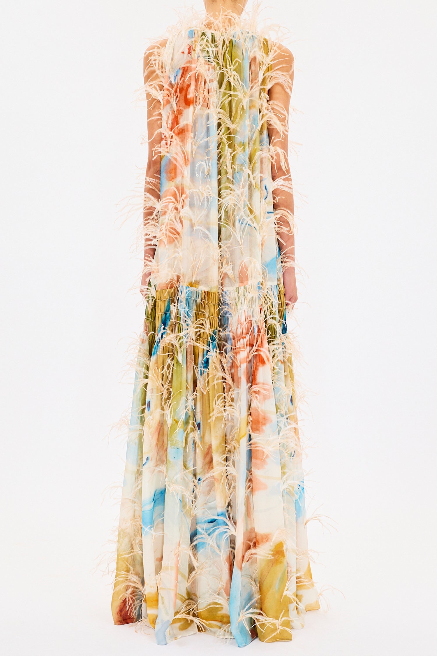 Gossamer Gown with Feather Embroidery - Western Dream