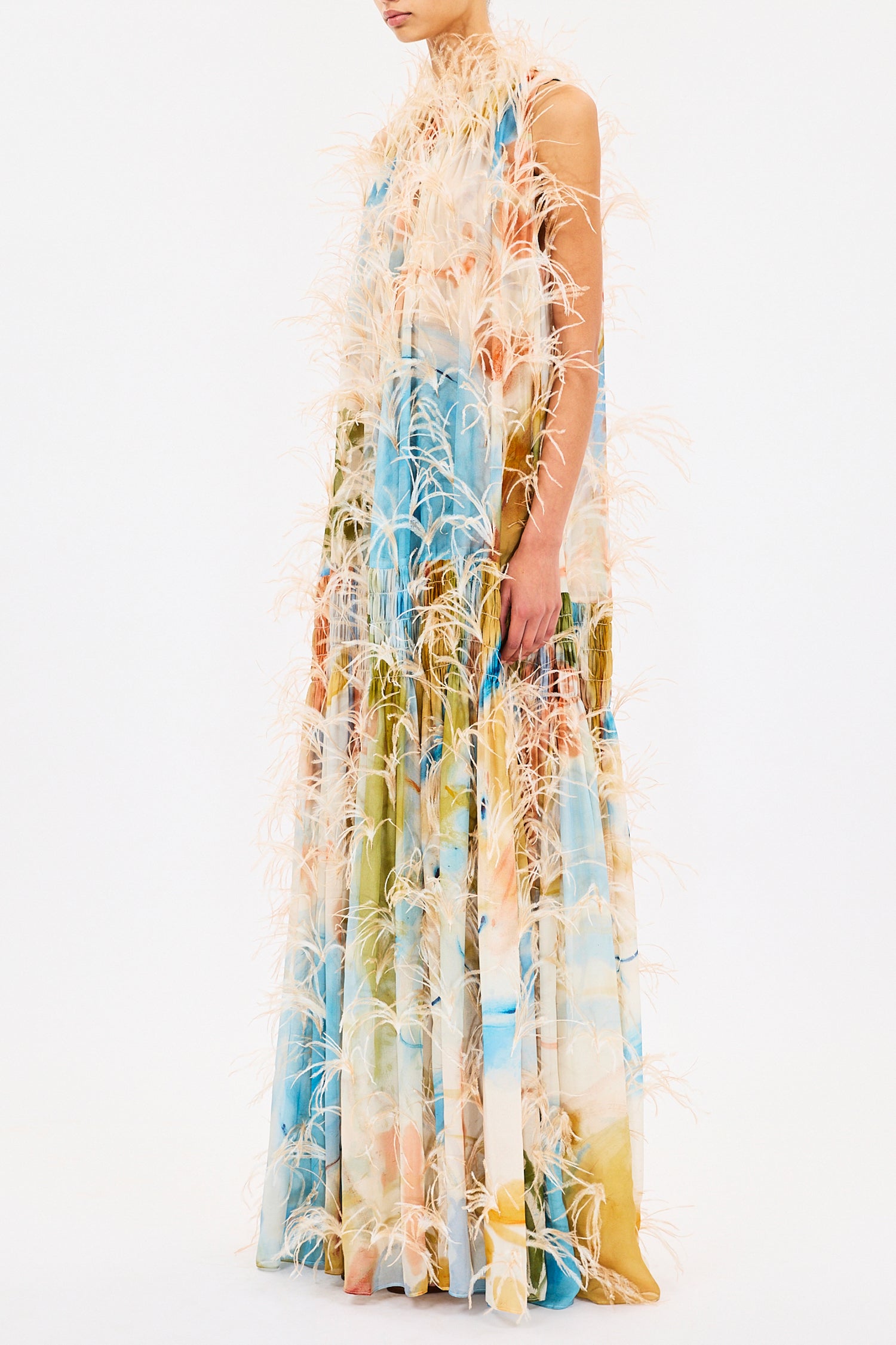Gossamer Gown with Feather Embroidery - Western Dream