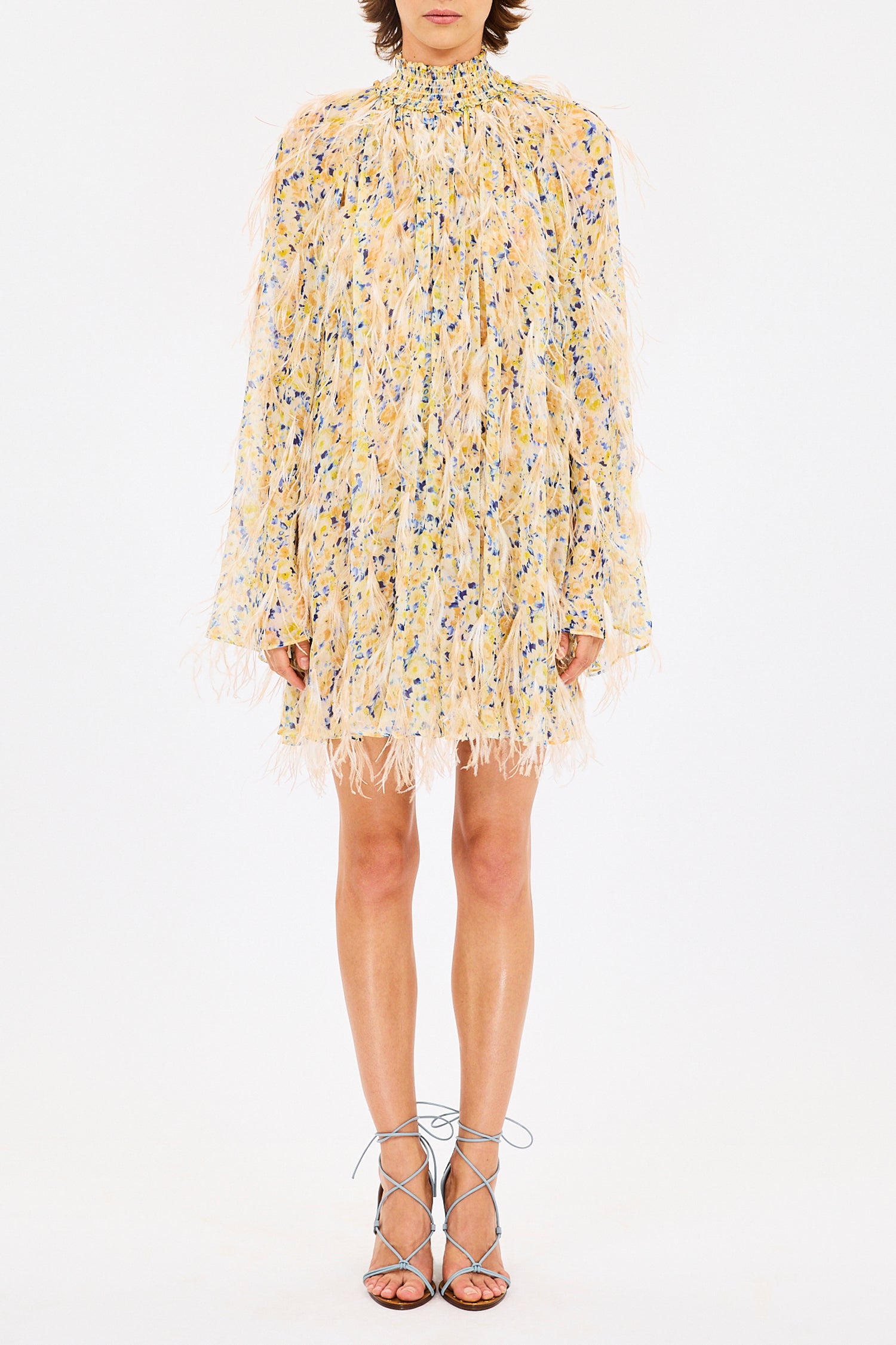 Miriam Dress with Feather Embroidery - Daffodil