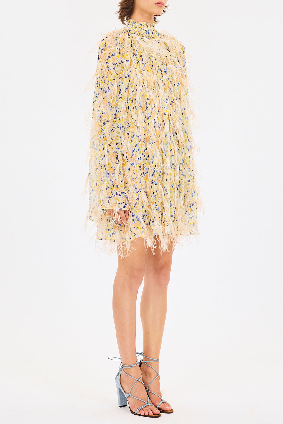 Miriam Dress with Feather Embroidery - Daffodil
