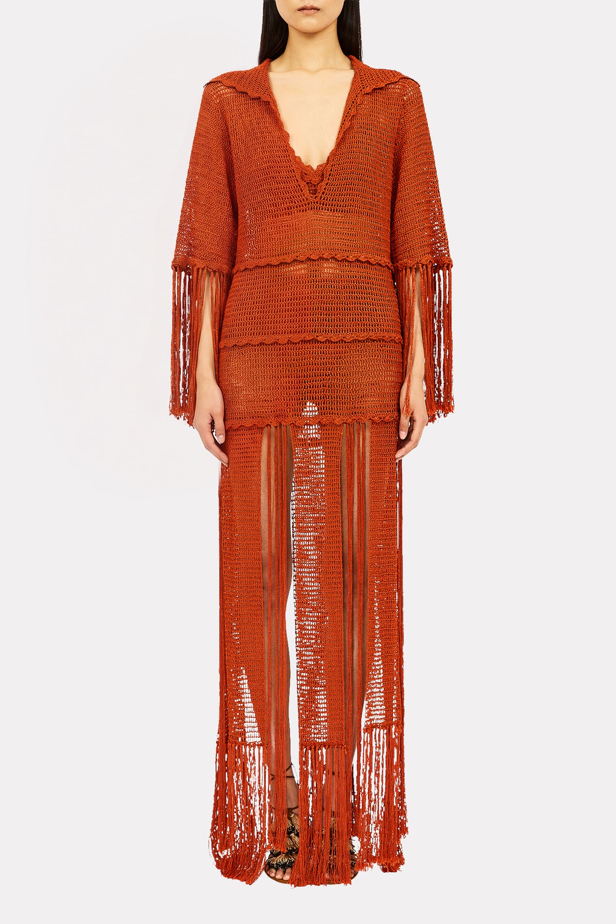 Appoline Fringe Knit Dress - Clay