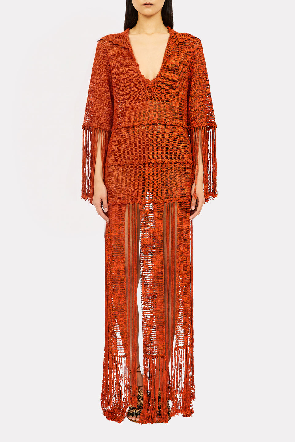 Appoline Fringe Knit Dress - Clay