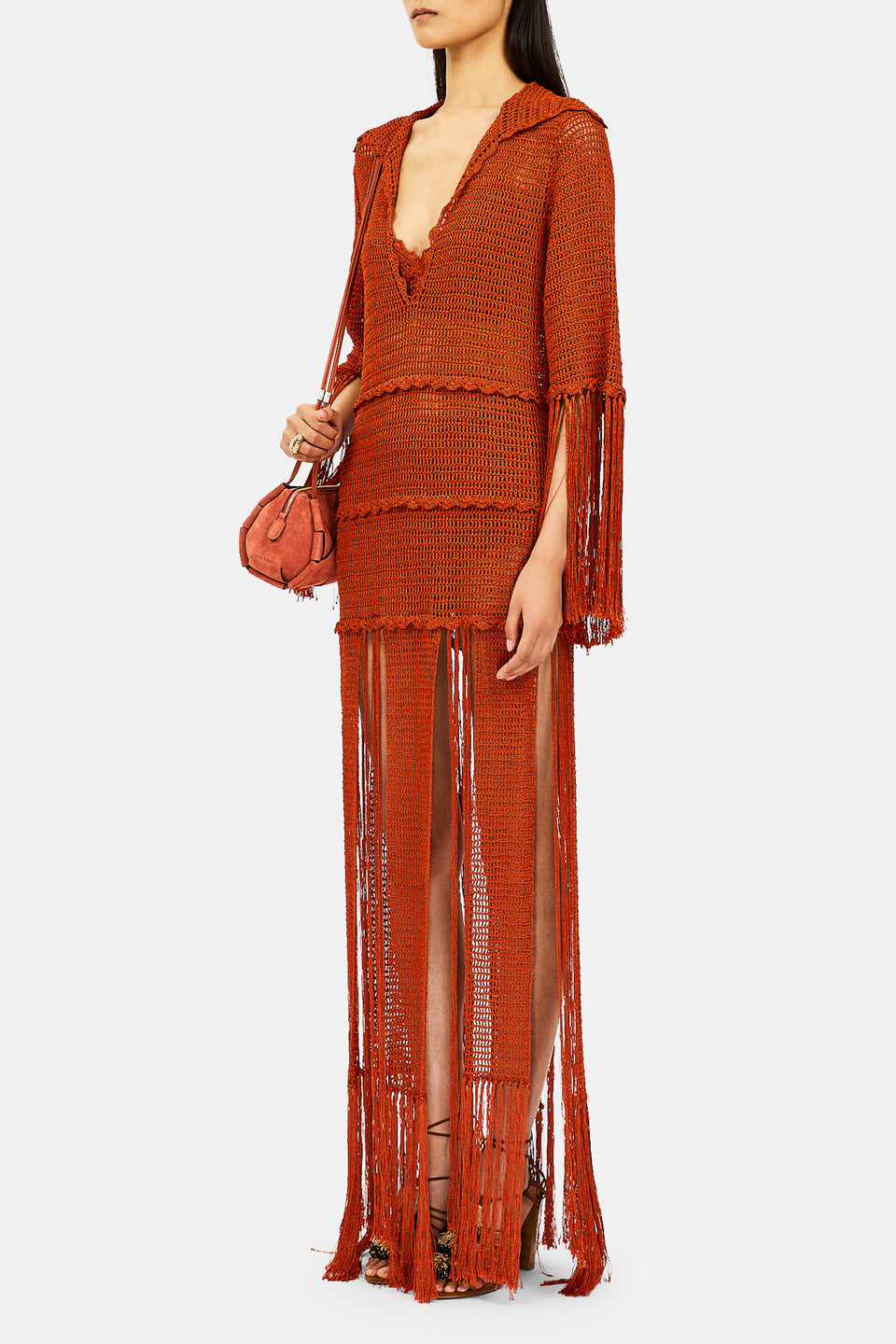 Appoline Fringe Knit Dress - Clay