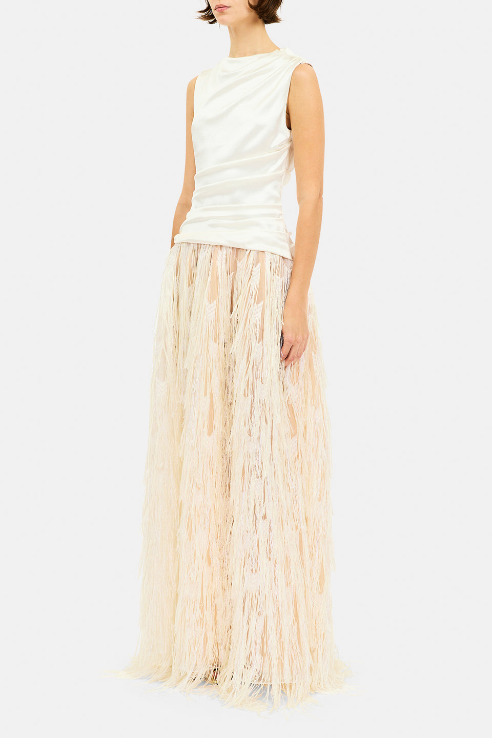⁣⁢Robe À Franges Giselle - Écru⁤⁣