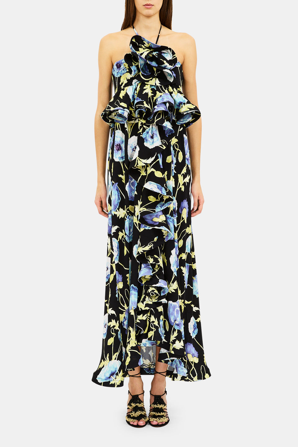 ⁣⁢Leonie Halter Maxi Jurk Met Ruches - Moon Garden⁤⁣