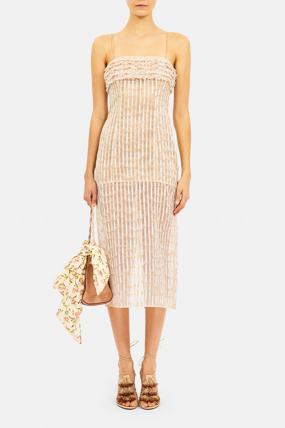 ⁣⁢Katia Abito Midi Aderente con Spalline Sottili - Scallop⁤⁣